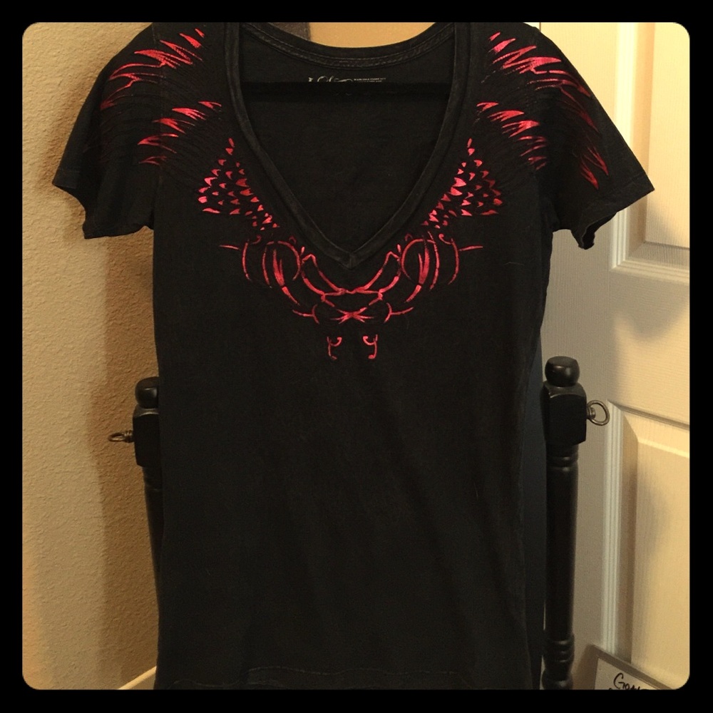 *NWOT* SINFUL brand top- black w/red foil design!